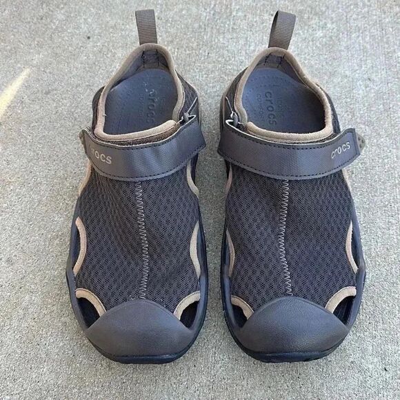Crocs Swiftwater Mesh Closed Toe Deck Brown Sandals Men’s Size 7 - Picture 2 of 8
